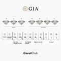 Diamond clarity scale with GIA logo and CaratClub branding on a white background