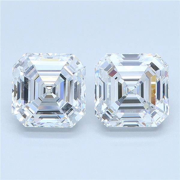 Matched pair of asscher diamonds shown rotating to display brilliance and matching proportions