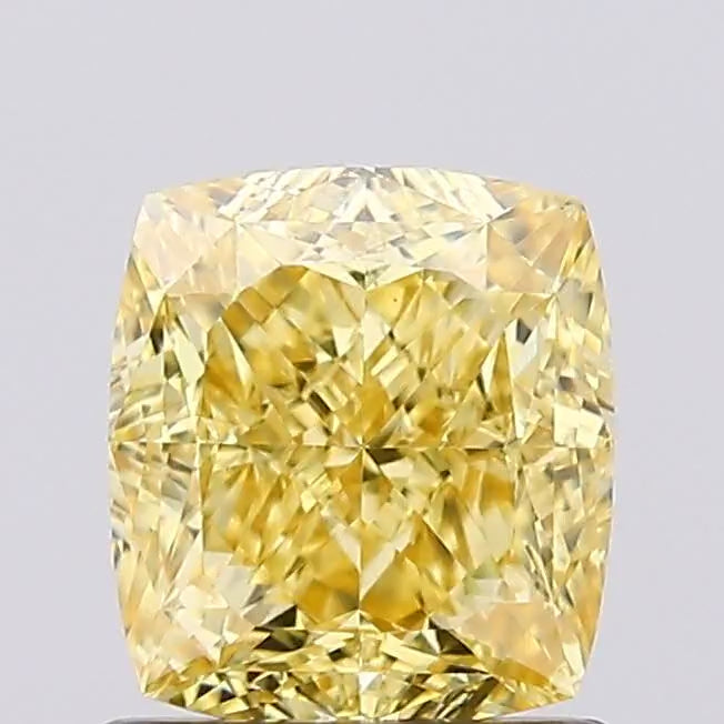 360° rotating video of intense yellow elongated cushion cut lab grown diamond loose stone IGI certified