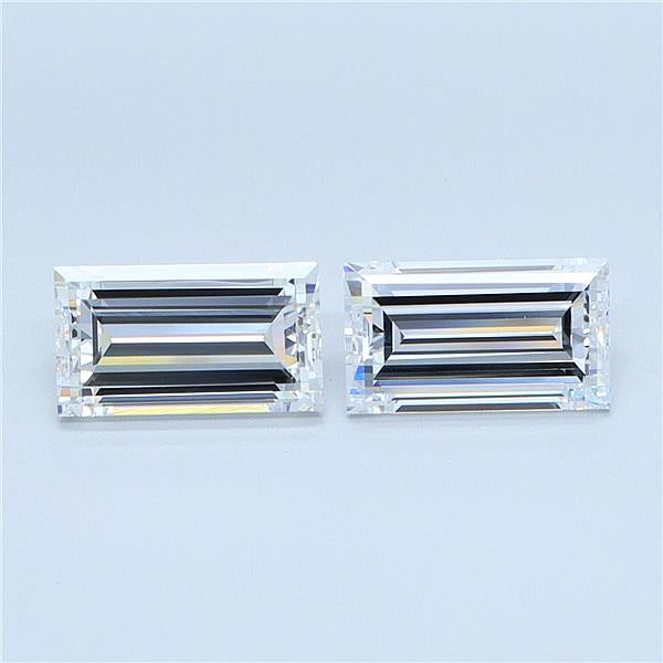 Matched pair of baguette diamonds shown rotating to display brilliance and matching proportions
