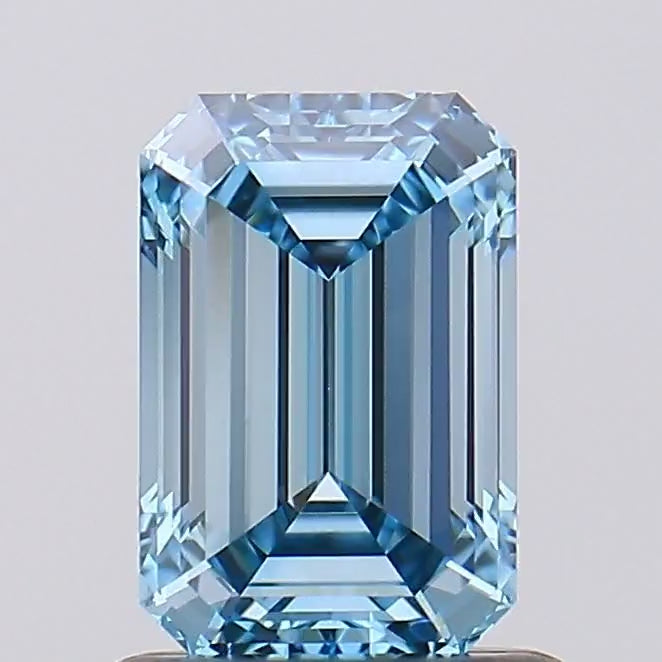 360° rotating video of vivid blue emerald cut lab grown diamond loose stone IGI certified