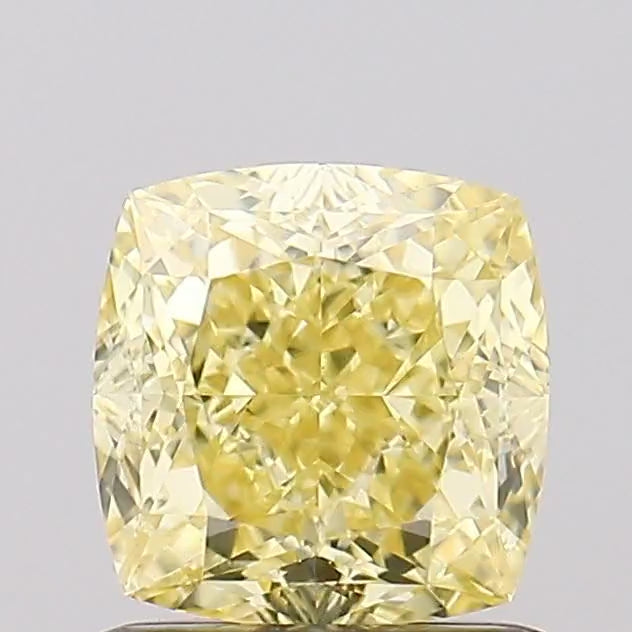 360° rotating video of intense yellow cushion cut lab grown diamond loose stone IGI certified
