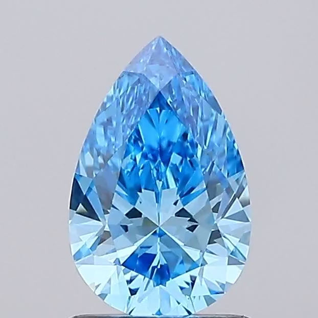 360° rotating video of vivid blue pear cut lab grown diamond loose stone IGI certified